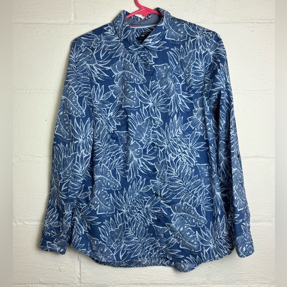 Tommy Hilfiger Relaxed Fit Men’s Blue Tropical Printed Button Up Shirt Sz Large - Picture 1 of 6